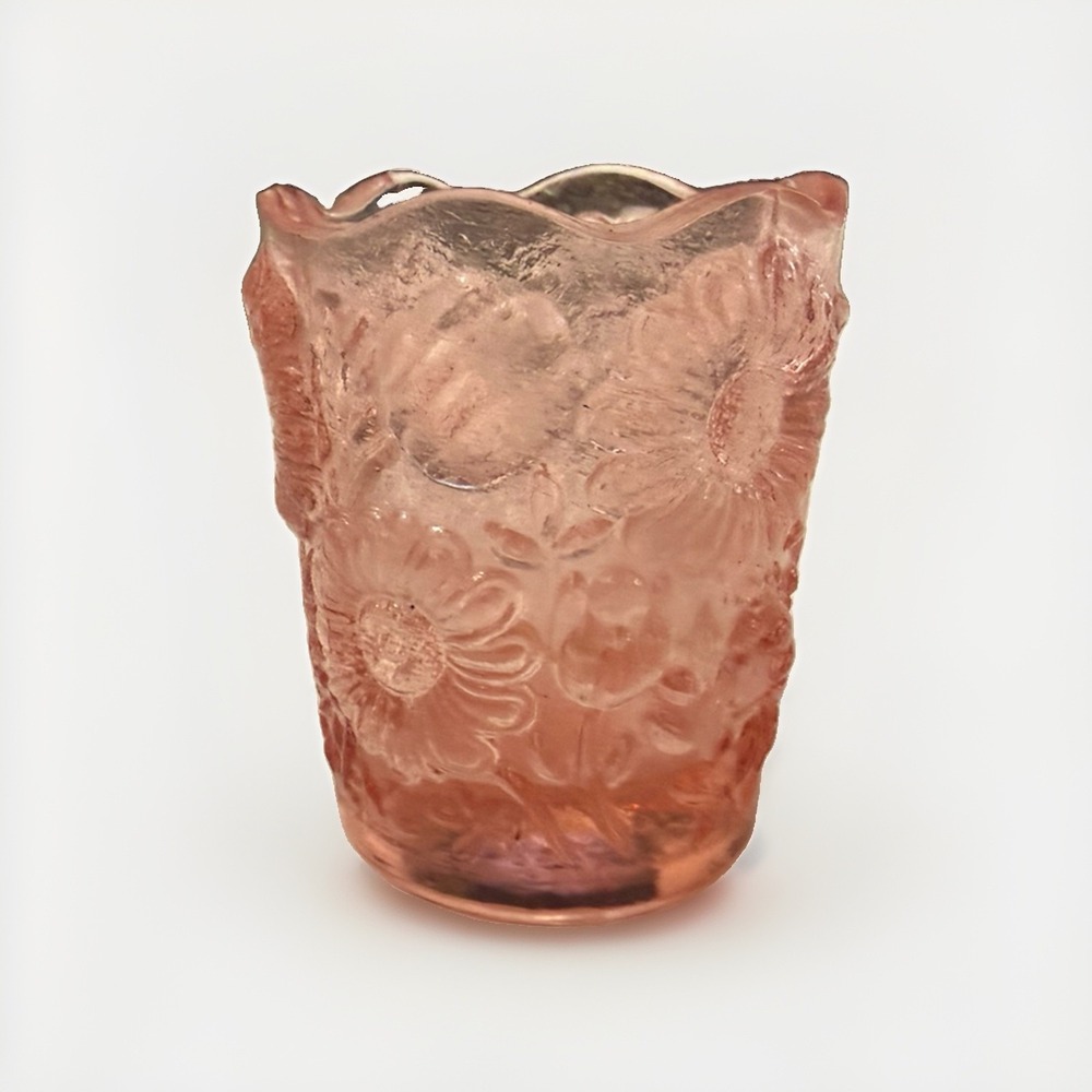 Vintage Pink  Pressed Glass Shot Glass Toothpick Holder EUC